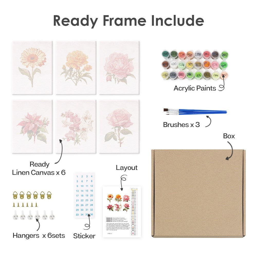 Set of 6 Mini Paintings - Flowers