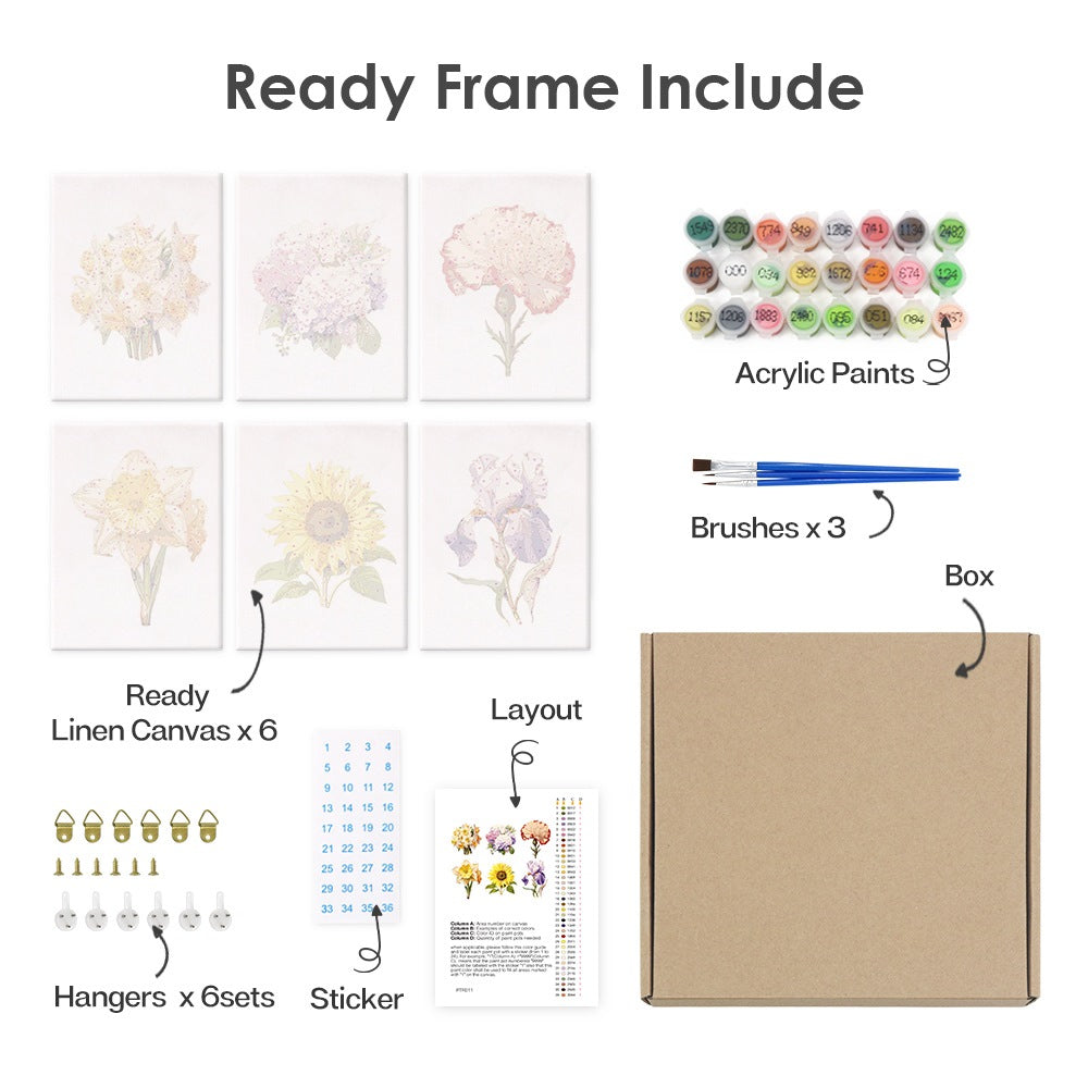 6 Mini Paintings - Flowers Set 2.0