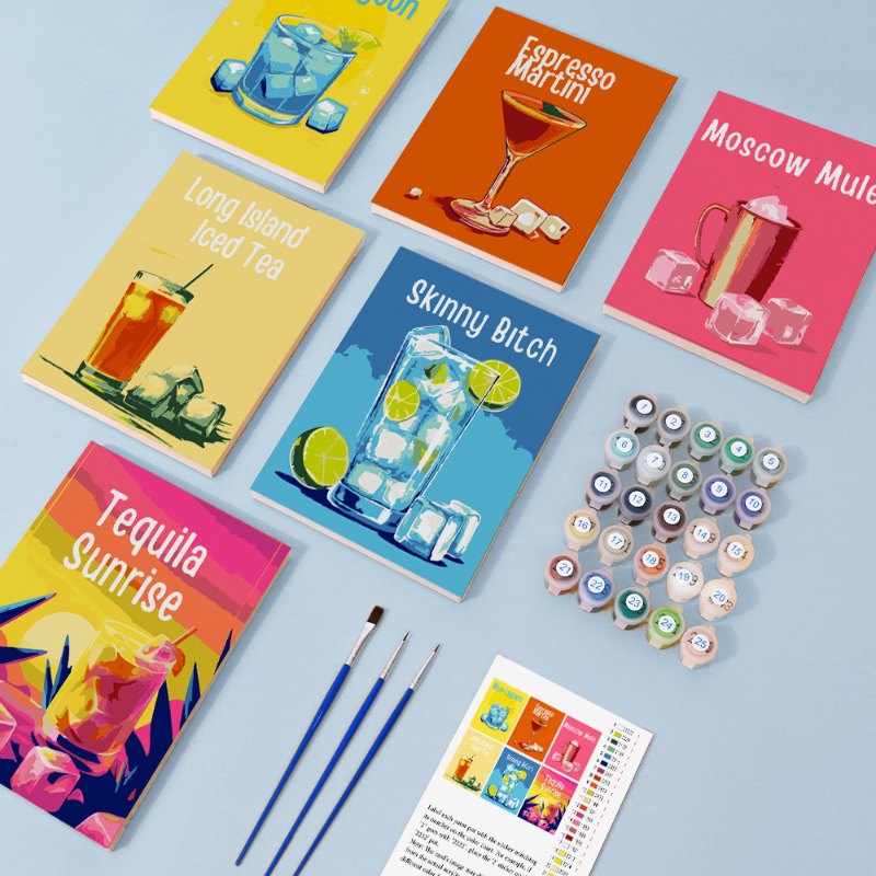 6 Mini Paintings - Happy Hour Cocktail Set