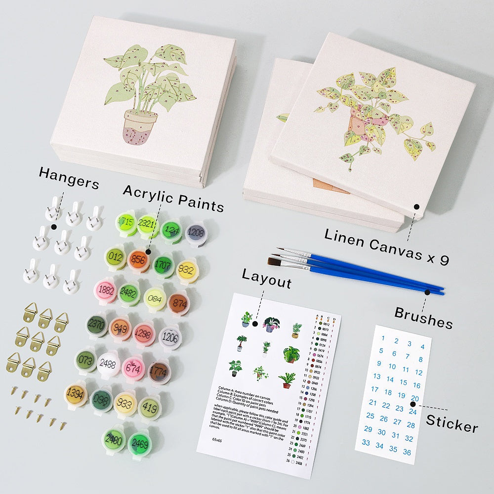 9 Mini Paintings – Indoor Plants Set | Paint by Numbers