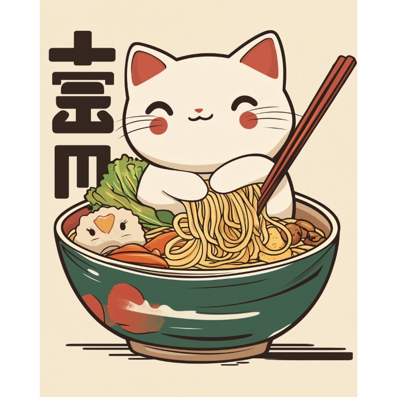 Happy Japanese cat | Paint by Numbers