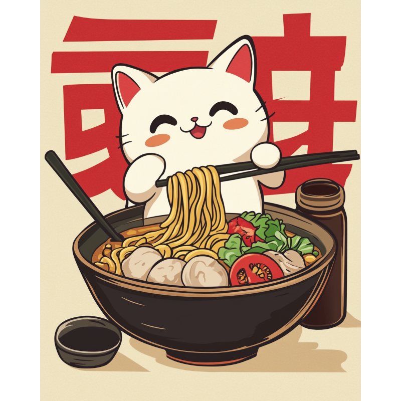 Cat in noodle bowl | Paint by Numbers