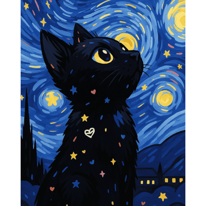 Cat at the Starry Night | Paint by Number