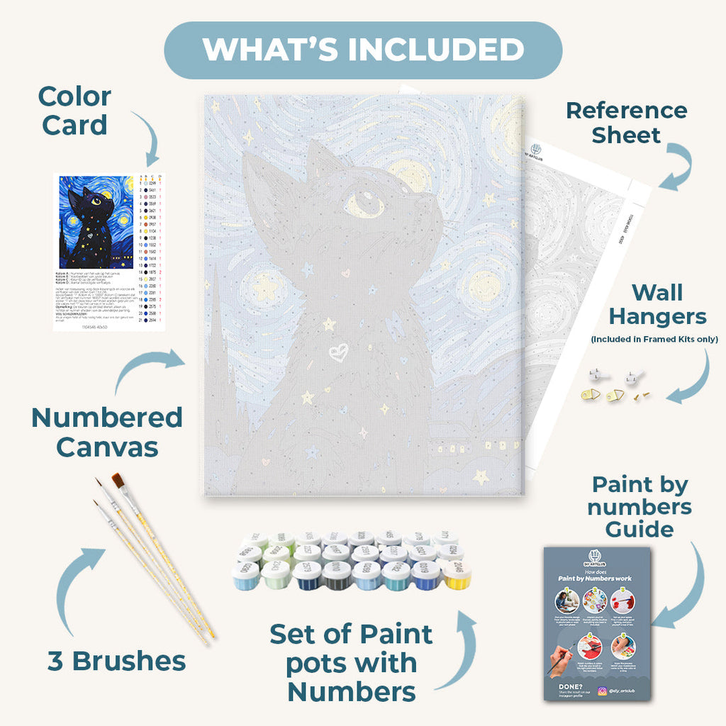 Cat at the Starry Night | Paint by Number