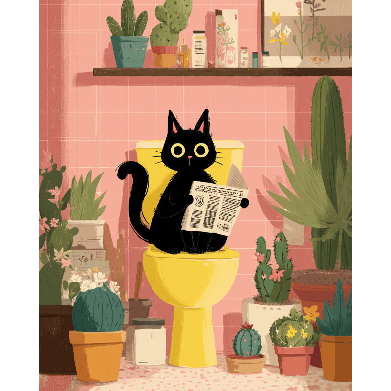 The black cat on the toilet | Paint by Number