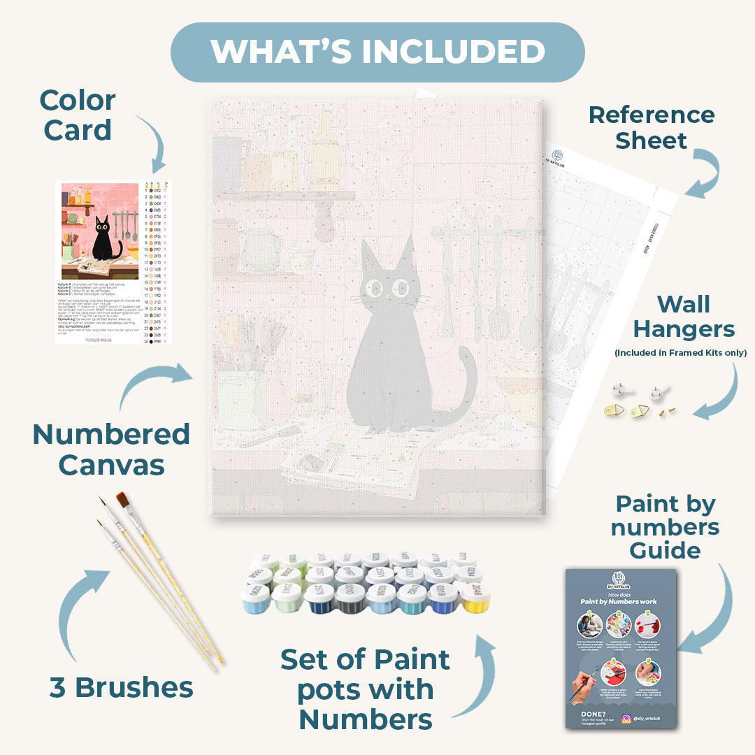 The black cat in the kitchen | Paint by Number