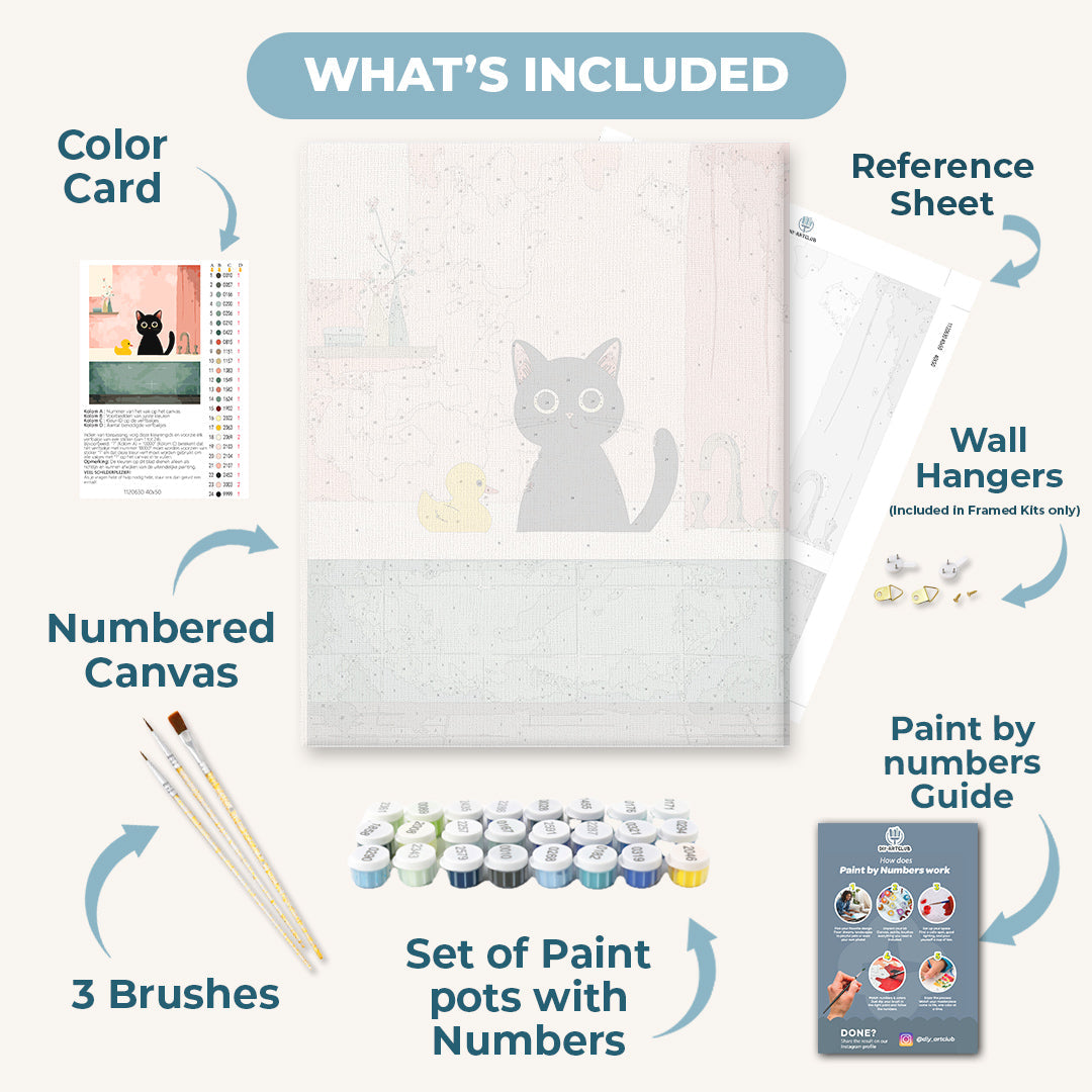 The black cat in the bathroom | Paint by Number