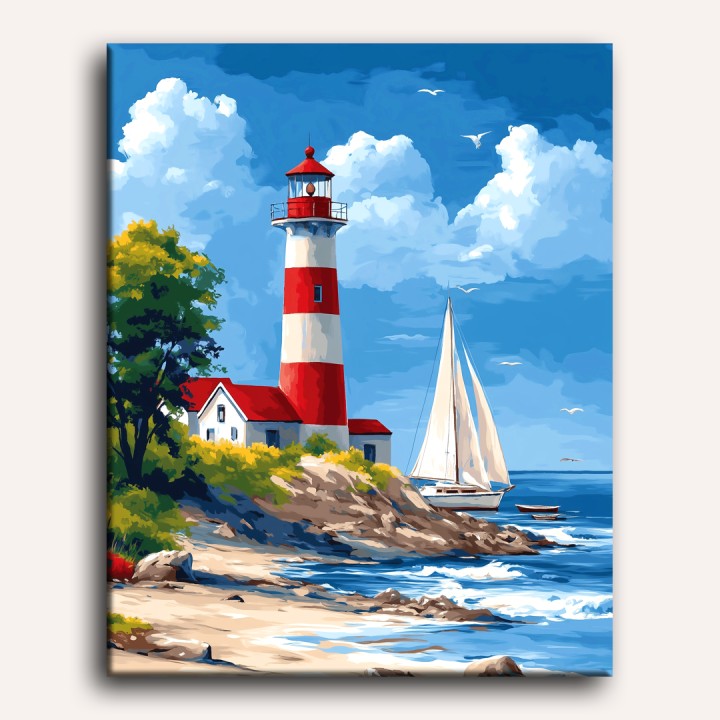 Lighthouse & Sailboat | Paint by Number