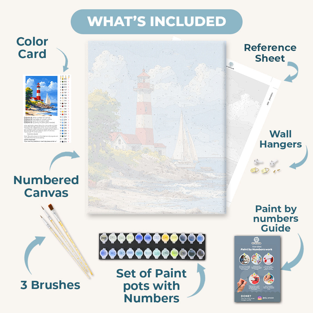 Lighthouse & Sailboat | Paint by Number