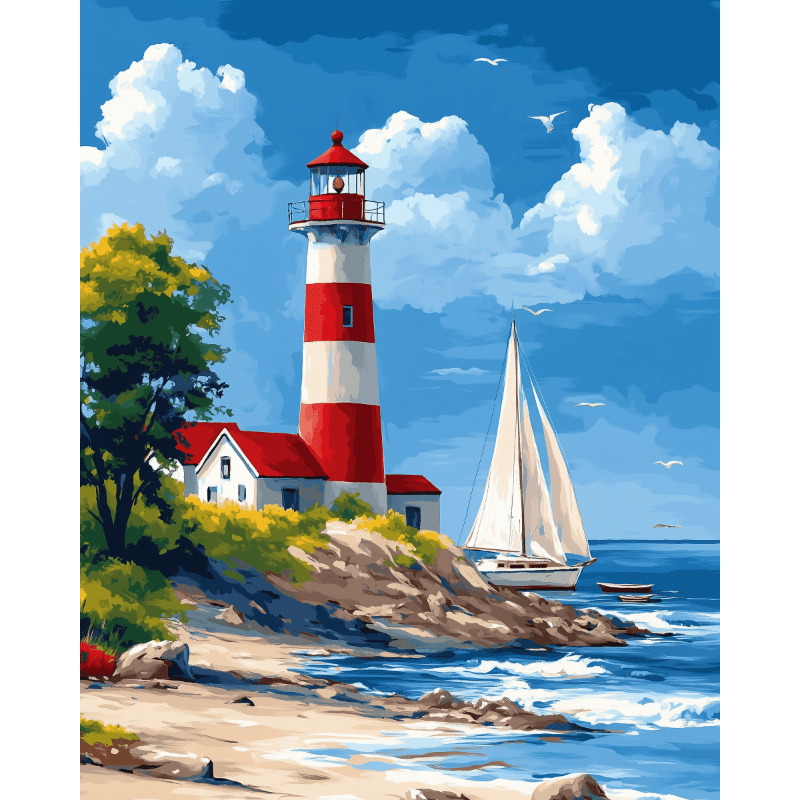 Lighthouse & Sailboat | Paint by Number