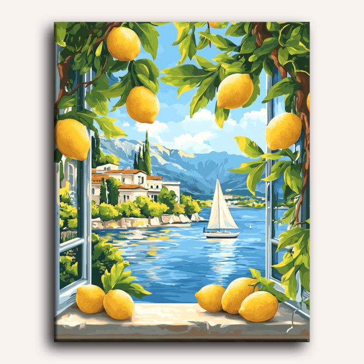 Lemons & Italian Lake View | Paint by Number