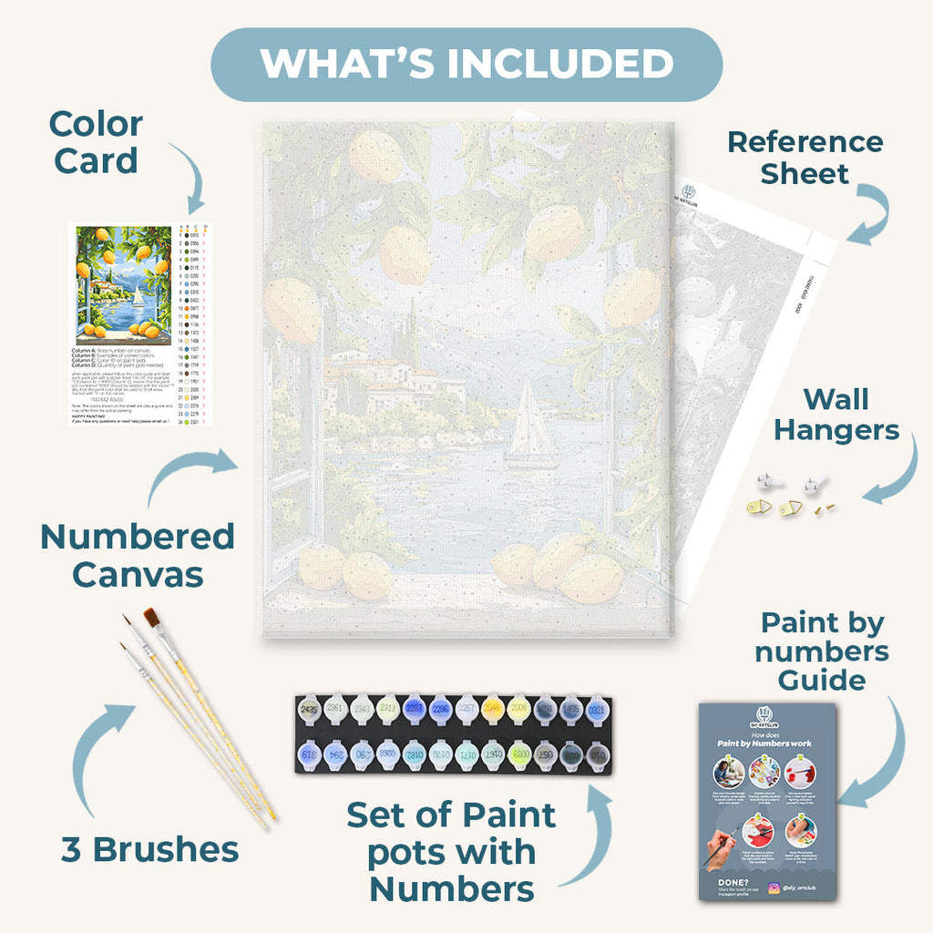 Lemons & Italian Lake View | Paint by Number