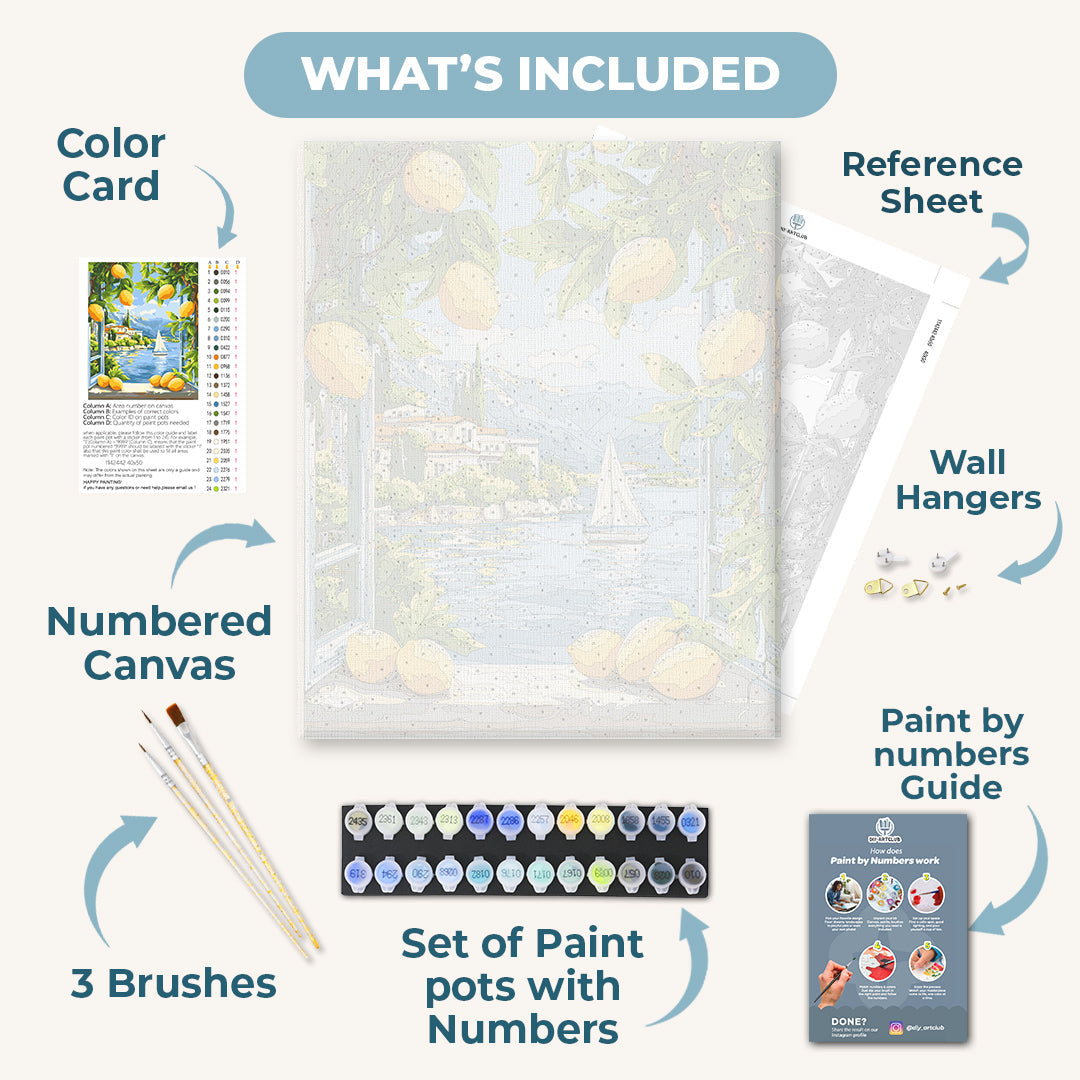 Lemons & Italian Lake View | Paint by Number