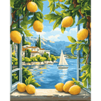 Lemons & Italian Lake View | Paint by Number