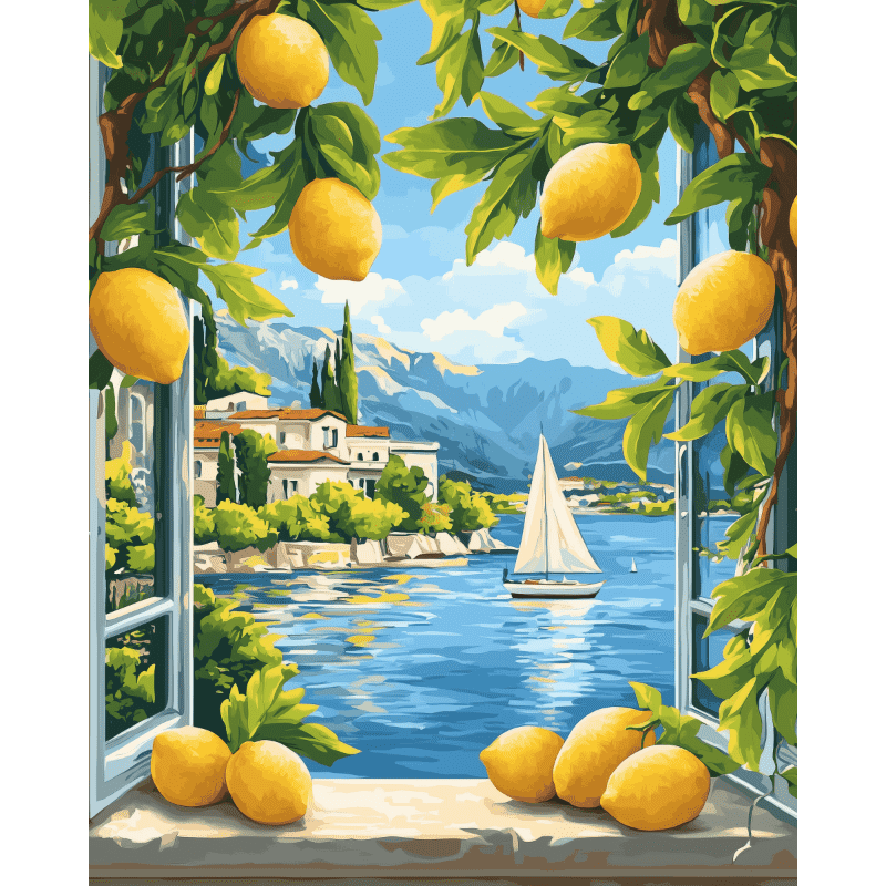 Lemons & Italian Lake View | Paint by Number