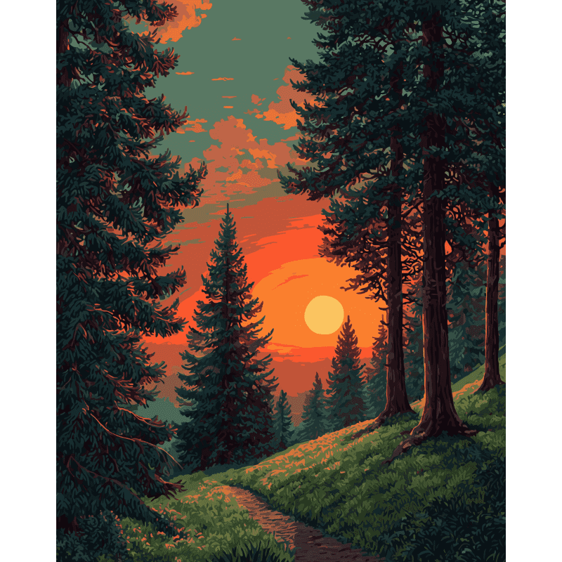 Sunset in Alpine Forest | Paint by Number