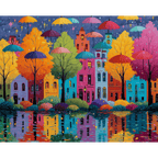 Colorful Buildings & Umbrellas | Paint by Number