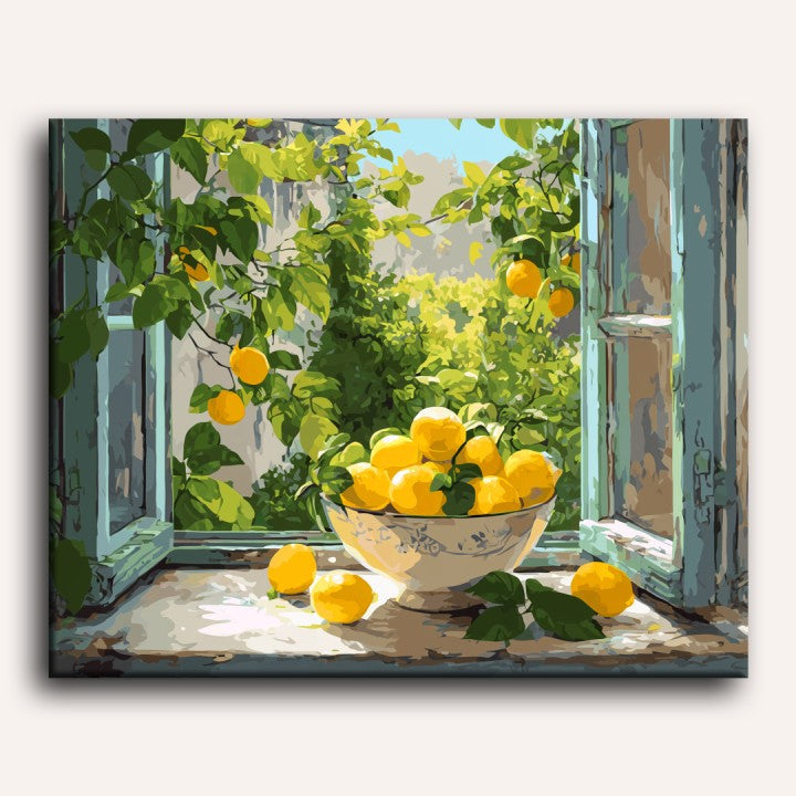 Lemon Bowl at the Window | Paint by Number