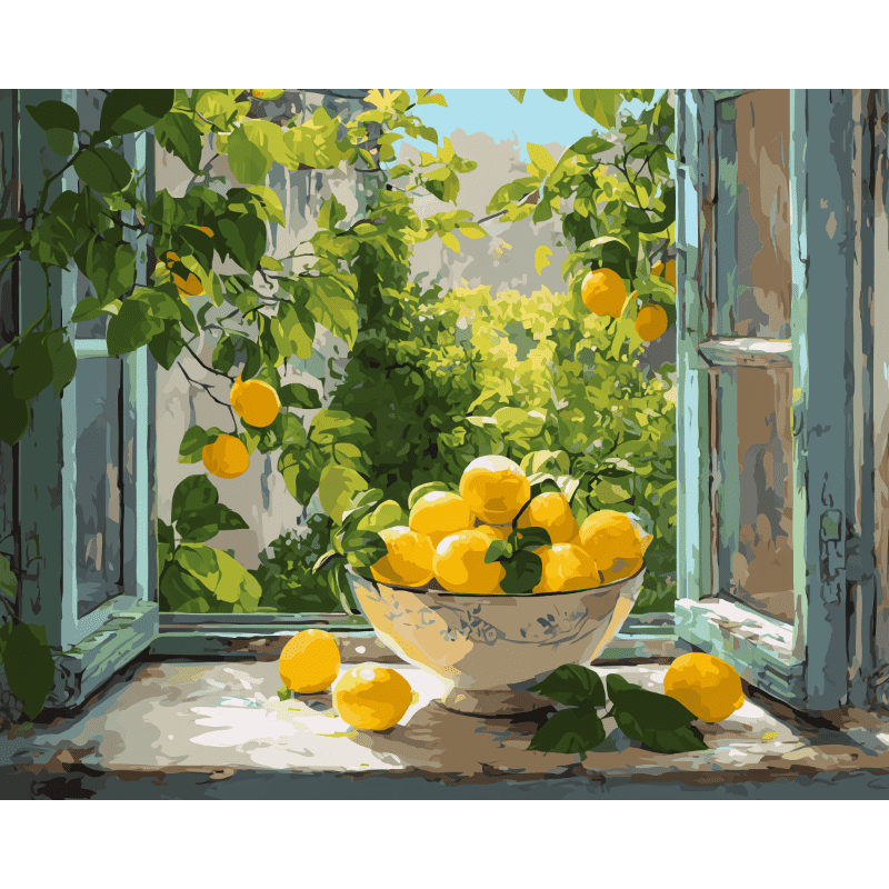 Lemon Bowl at the Window | Paint by Number