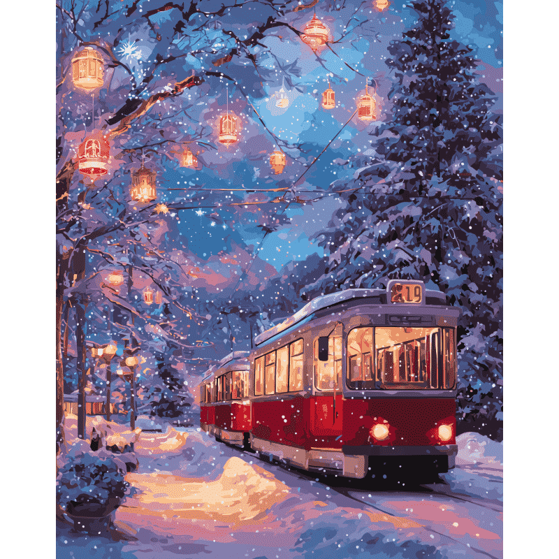 Snowy Tram | Paint by Number