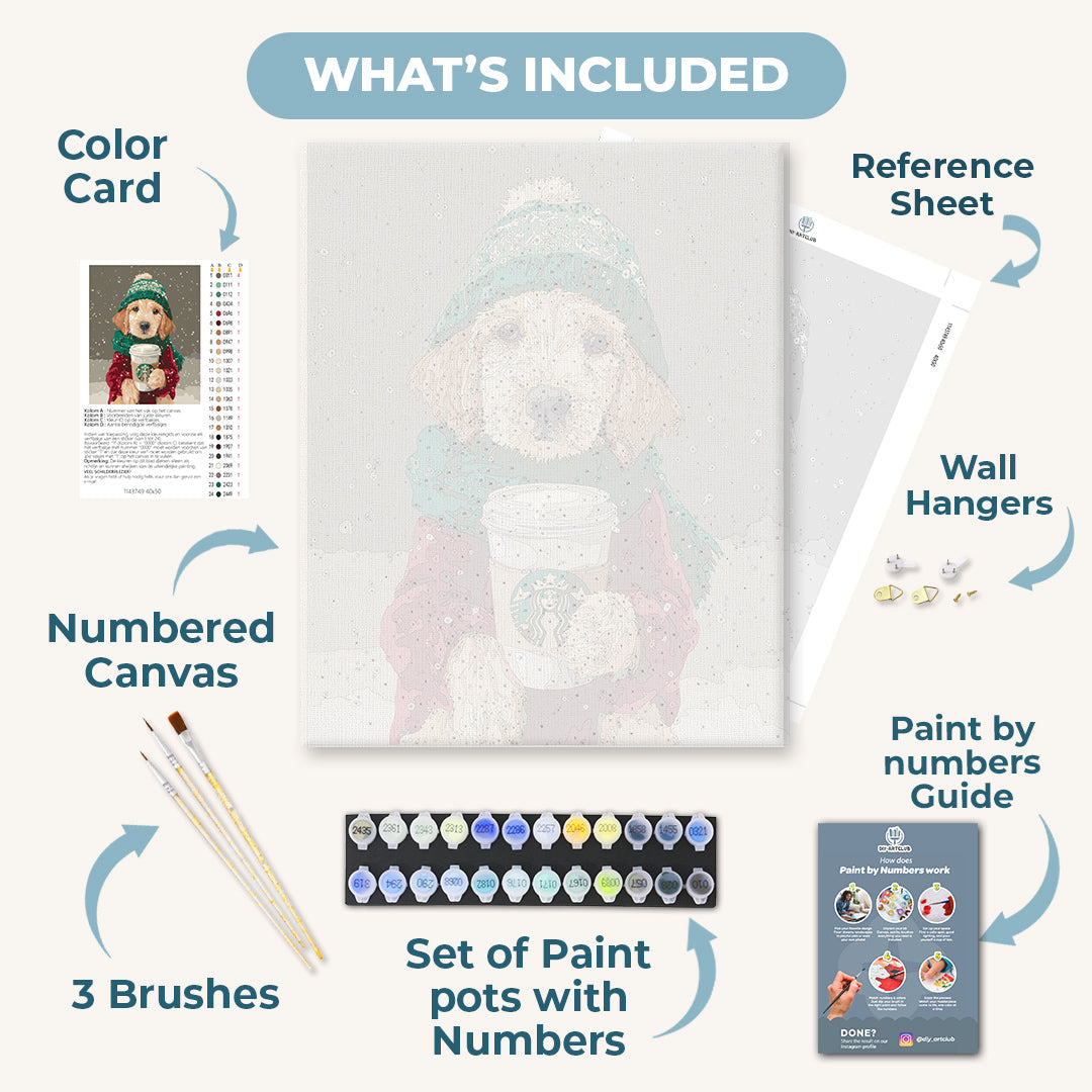 Winter Latte Pup | Paint by Number