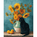 Famous sunflowers and a black cat | Paint by Number