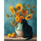 Famous sunflowers and a black cat | Paint by Number