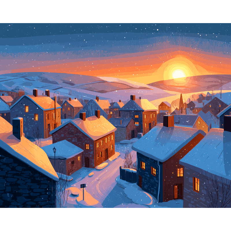 Golden winter village | Paint by Number