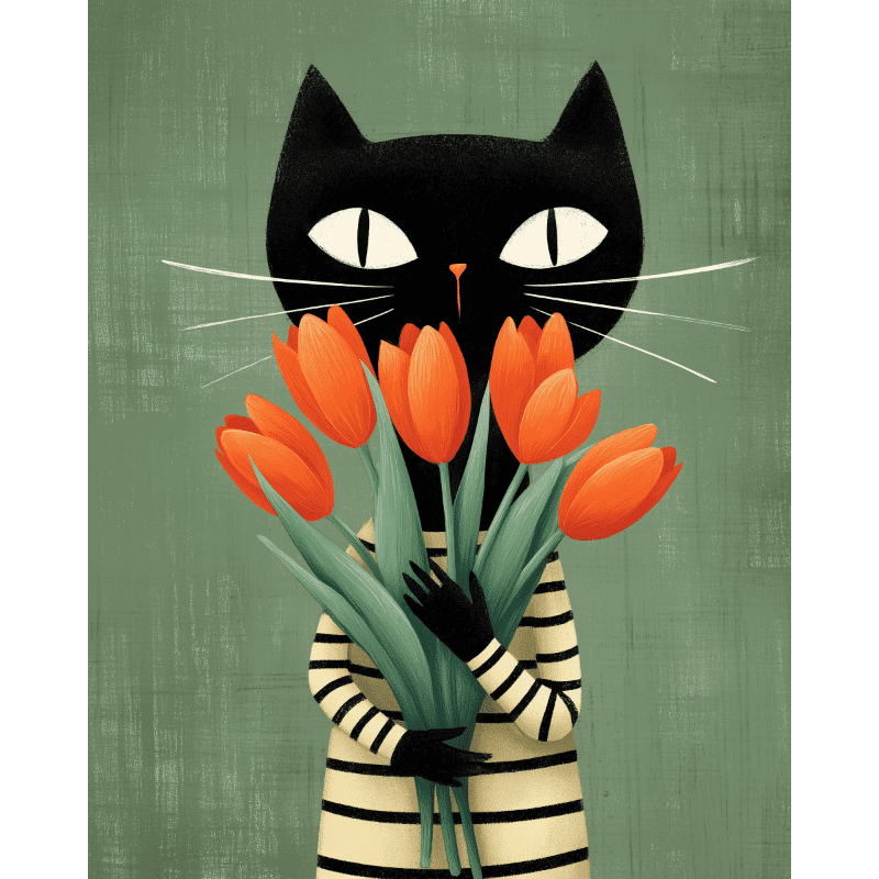 The cat with tulips | Paint by Number