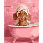 Dachshund in bath | Paint by Number