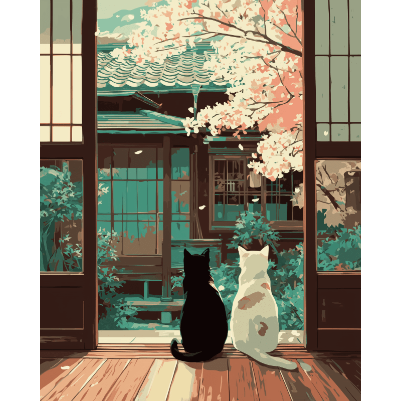 Two cats in Washitsu | Paint by Number