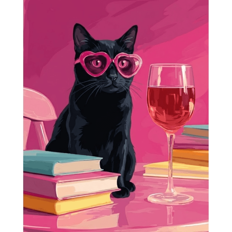 Black Cat at the Pink Table | Paint by Number