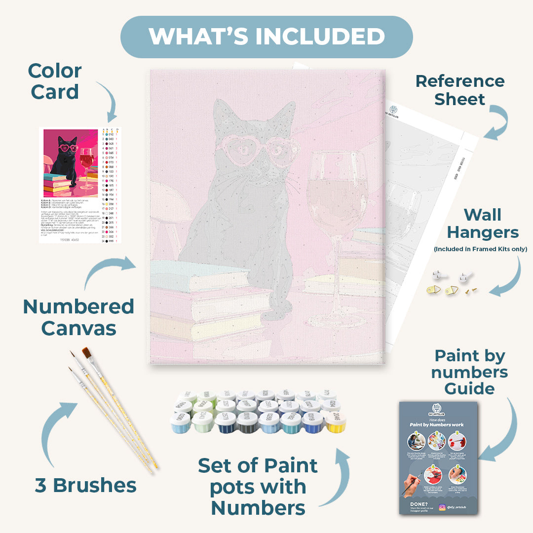 Black Cat at the Pink Table | Paint by Number