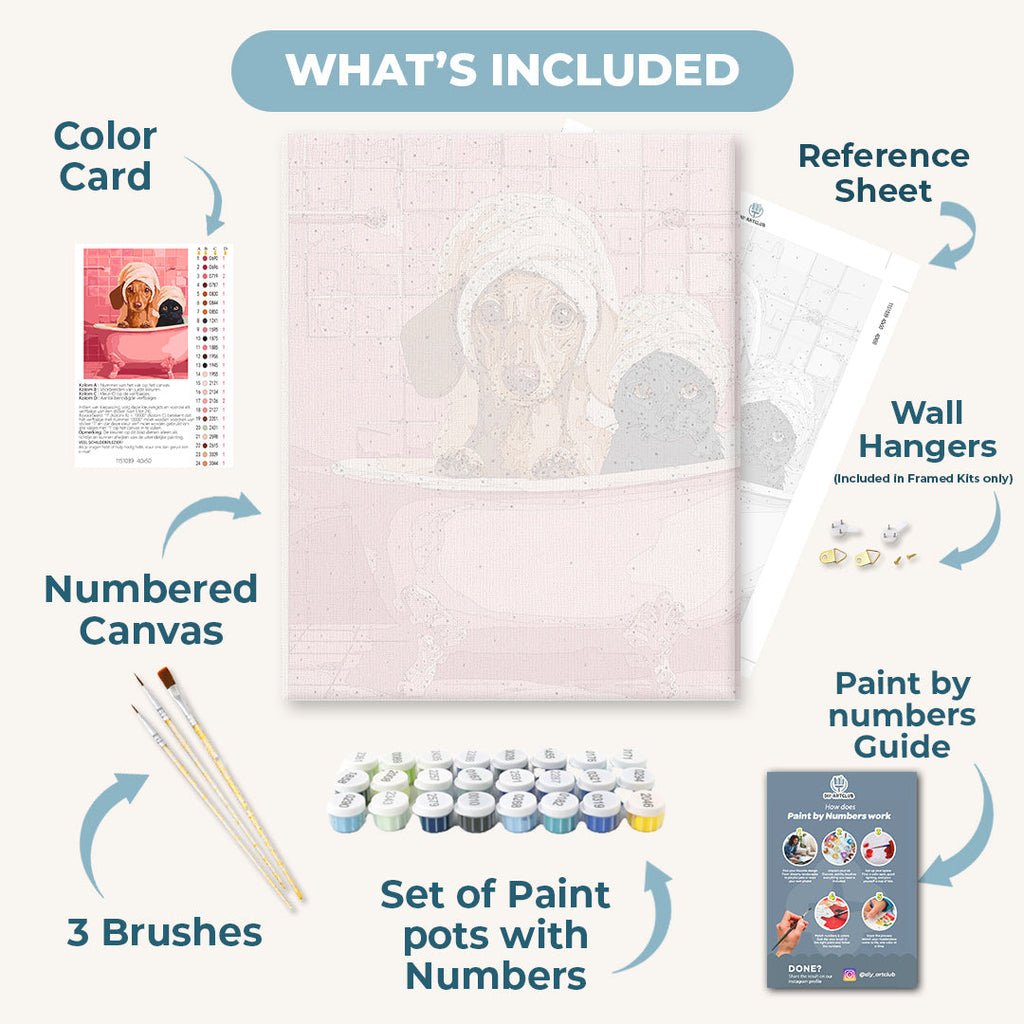 Dachshund & Cat in Bath | Paint by Number