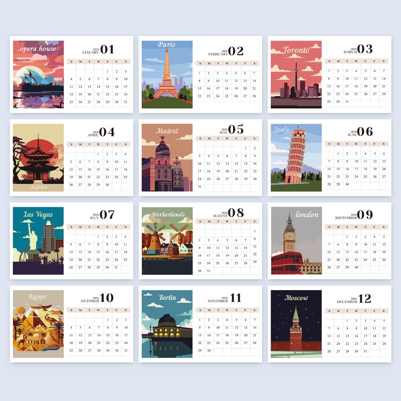 Paint by Numbers Calendar 2026 | Famous Landmarks Edition