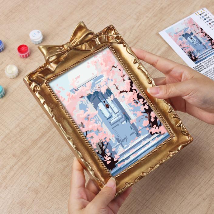 Mini Painting with Picture Frame – Blossoms at the Door