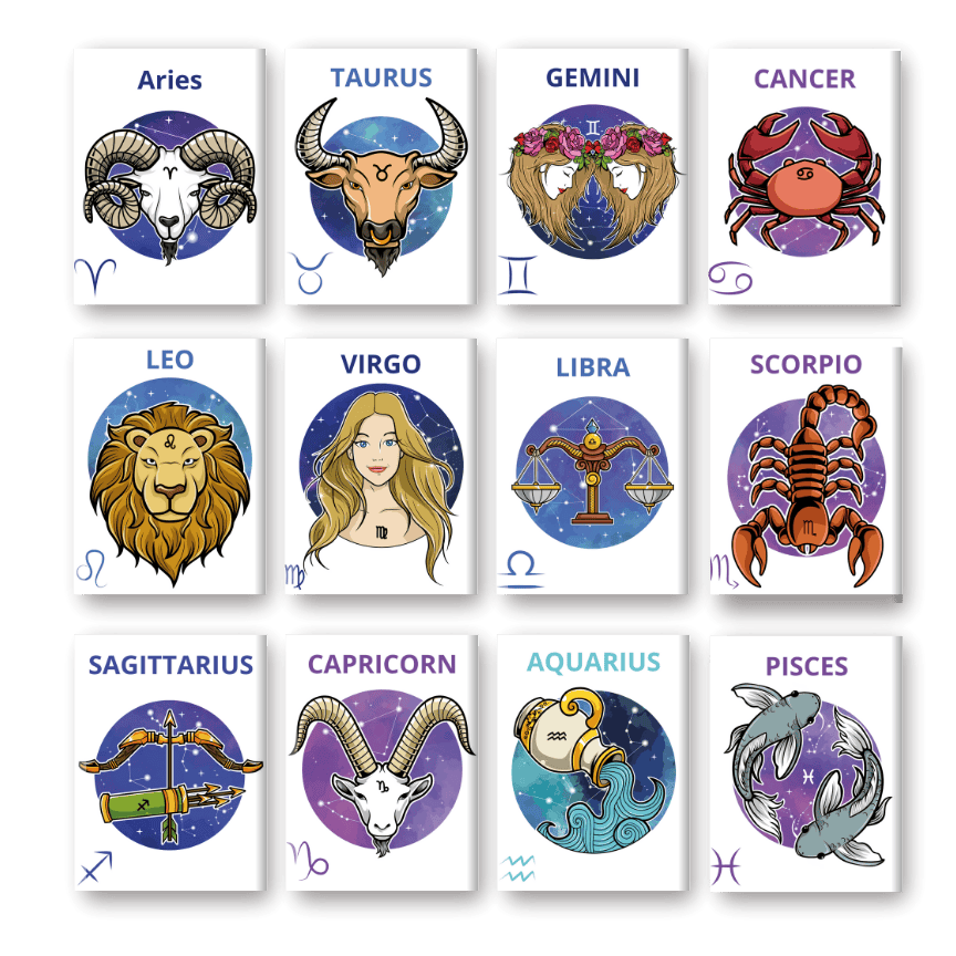 12 Mini Paintings | Zodiac Set-Paint by numbers