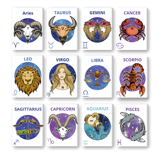 12 Mini Paintings | Zodiac Set-Paint by numbers