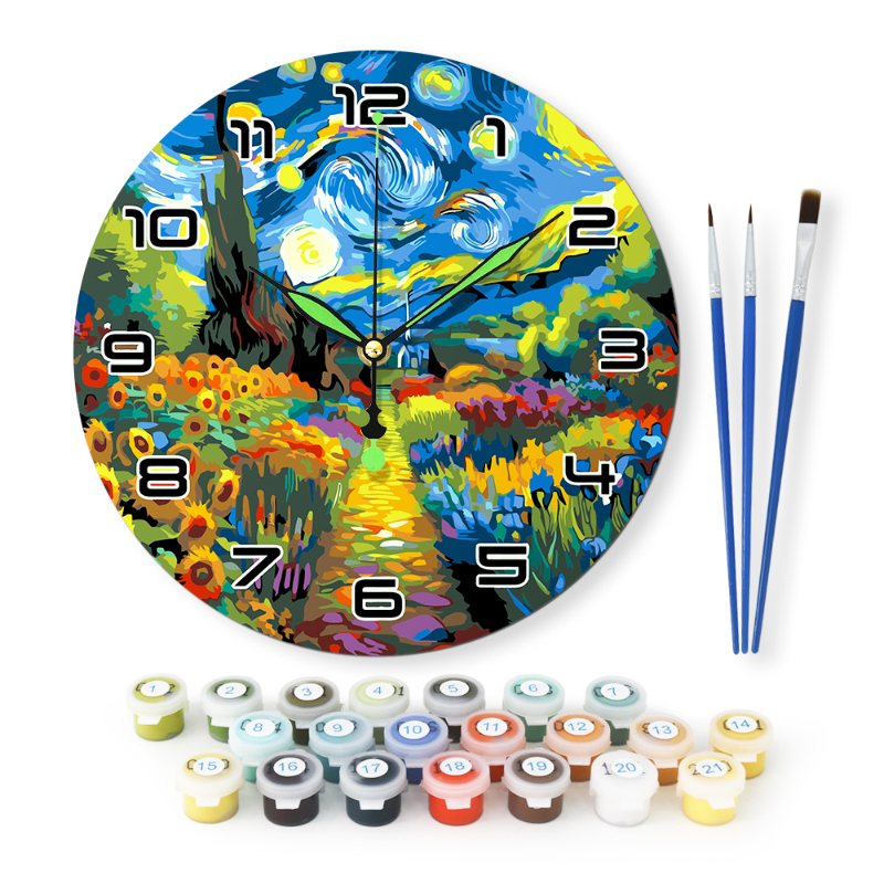 Painting by Numbers Clock – Starry Night & Flower Field