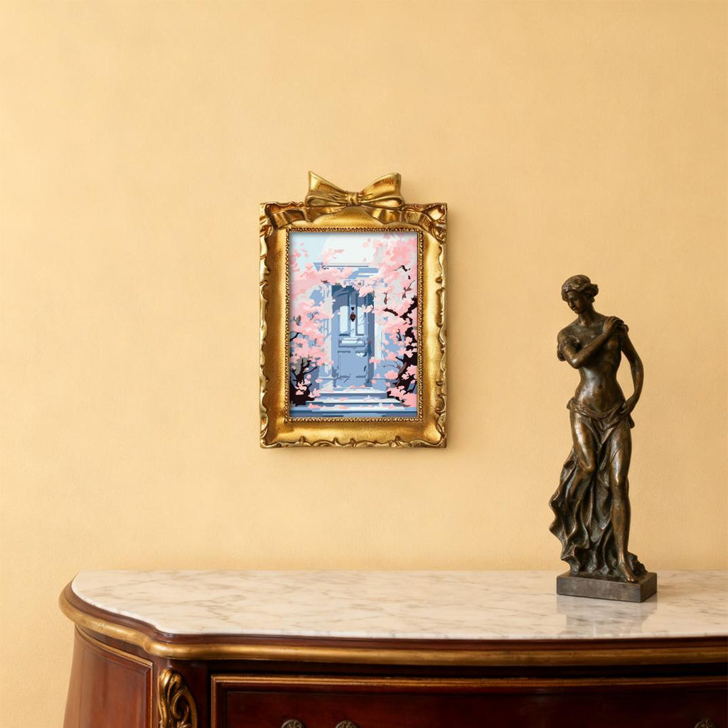 Mini Painting with Picture Frame – Blossoms at the Door