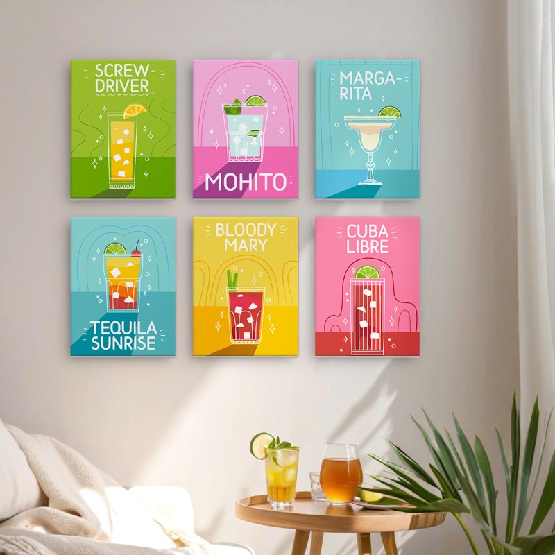 6 Mini Paintings - Paint & Pour Cocktail Set