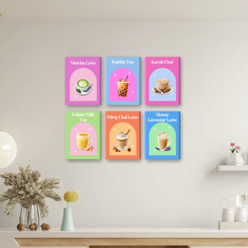 6 Mini Paintings - Colorful Tea Set