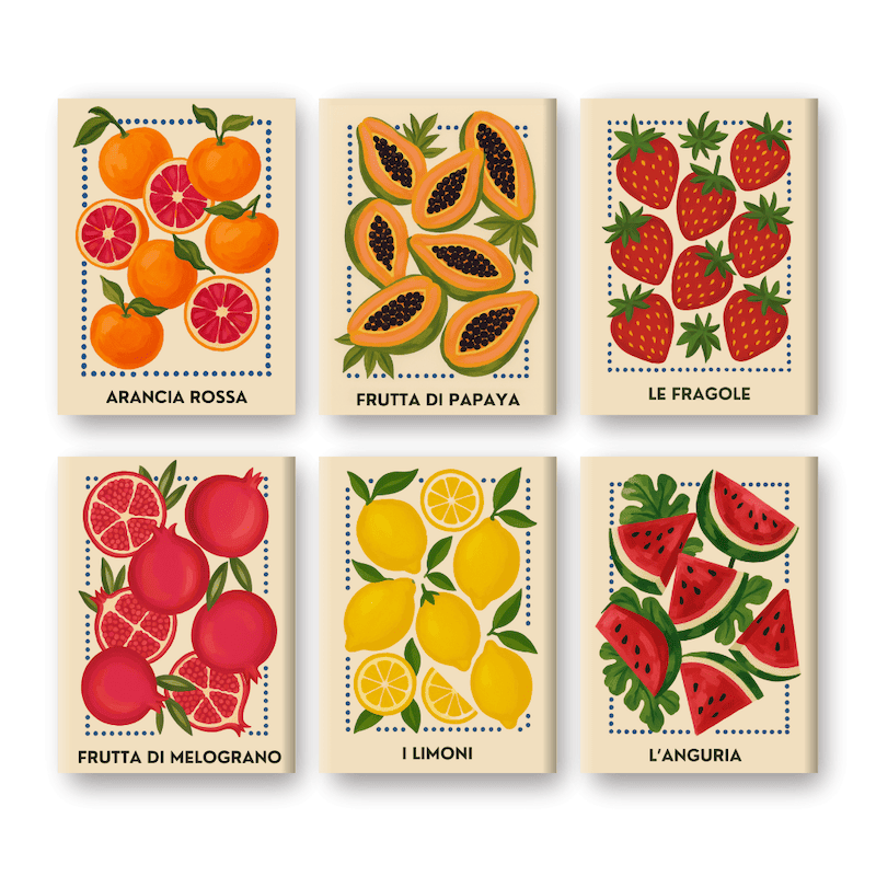 6 Mini Paintings - Italian Fruit Set
