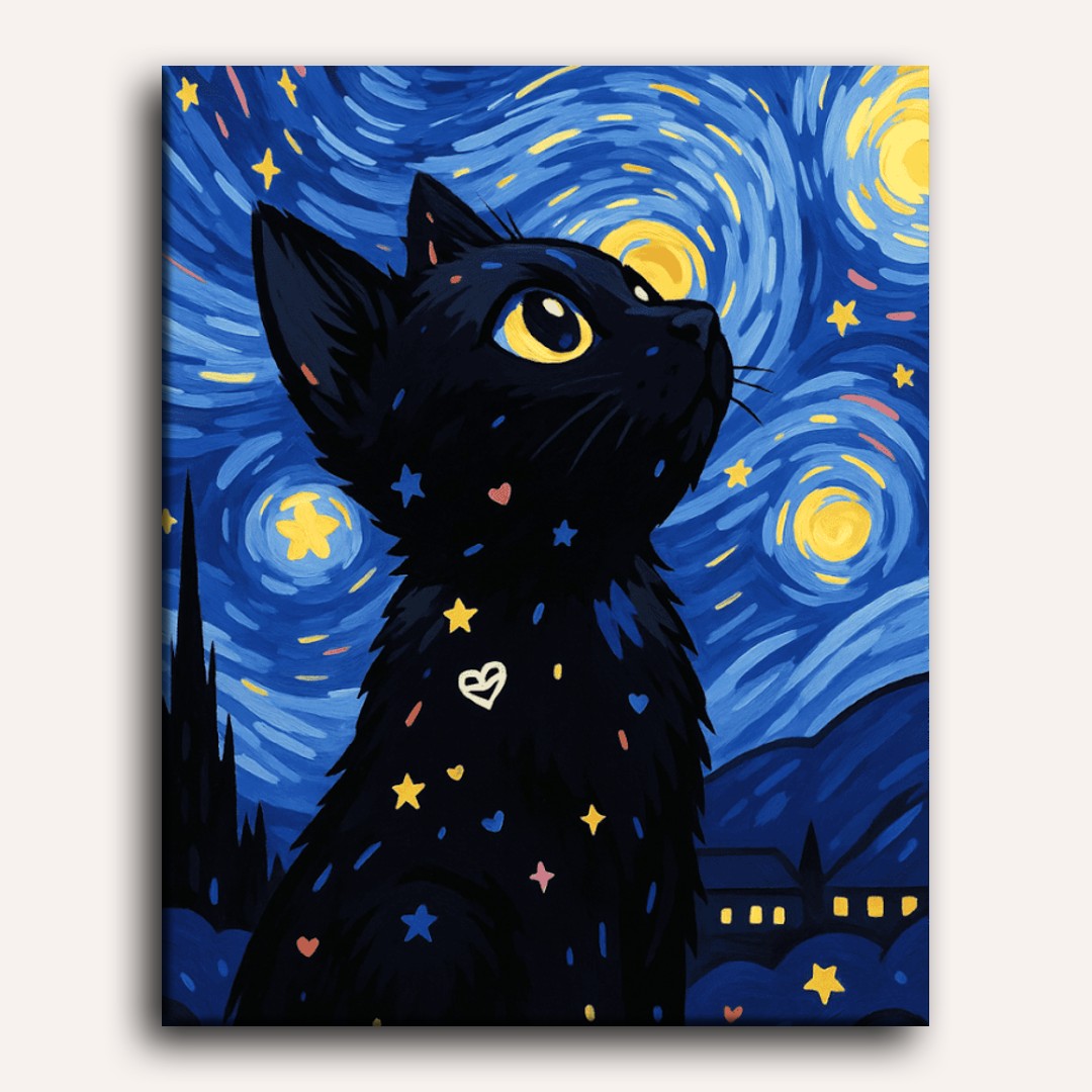 Cat at the Starry Night | Paint by Number