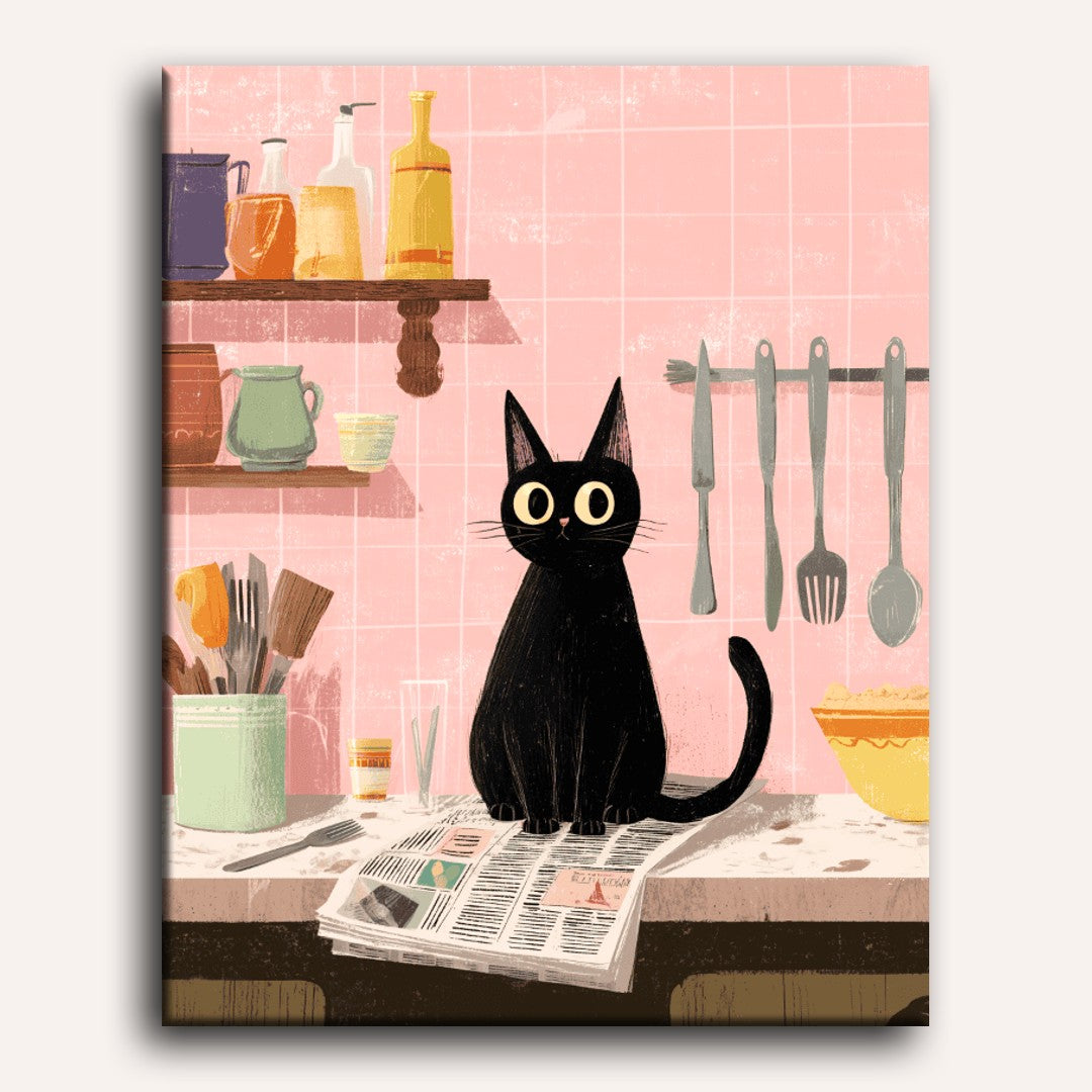 The black cat in the kitchen | Paint by Number