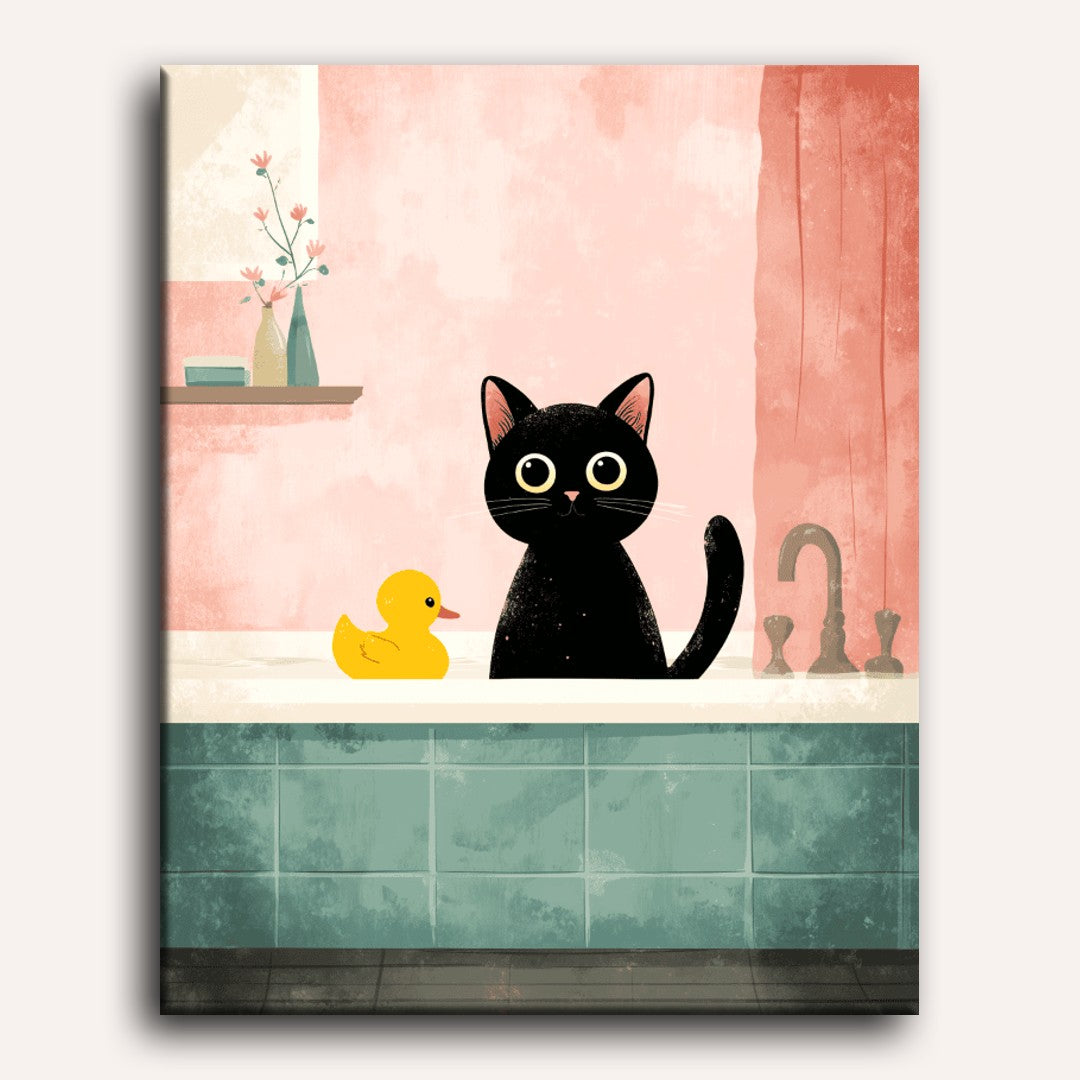 The black cat in the bathroom | Paint by Number
