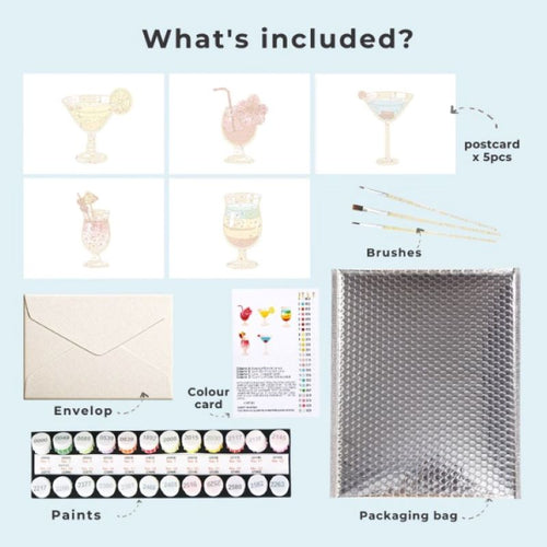 5 Postcards – Cocktail Set | Paint by Number