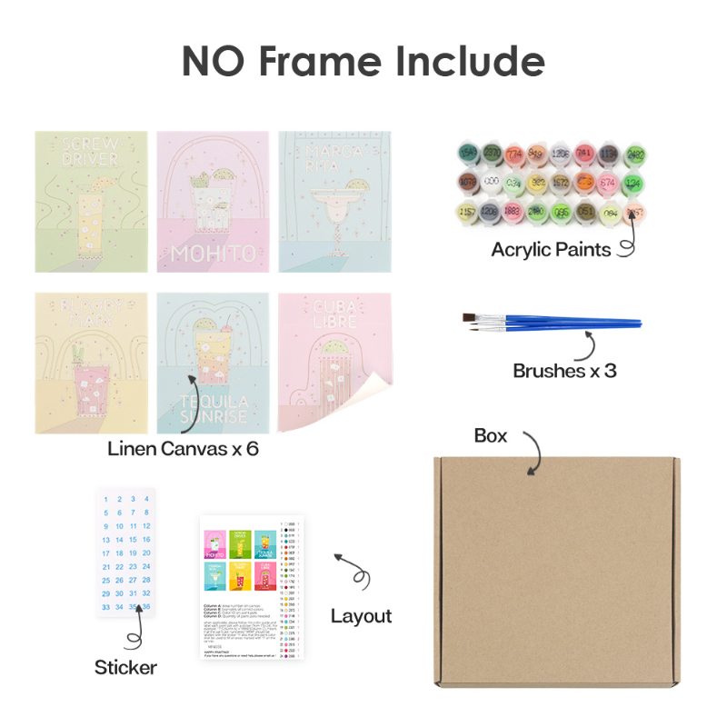 6 Mini Paintings - Paint & Pour Cocktail Set