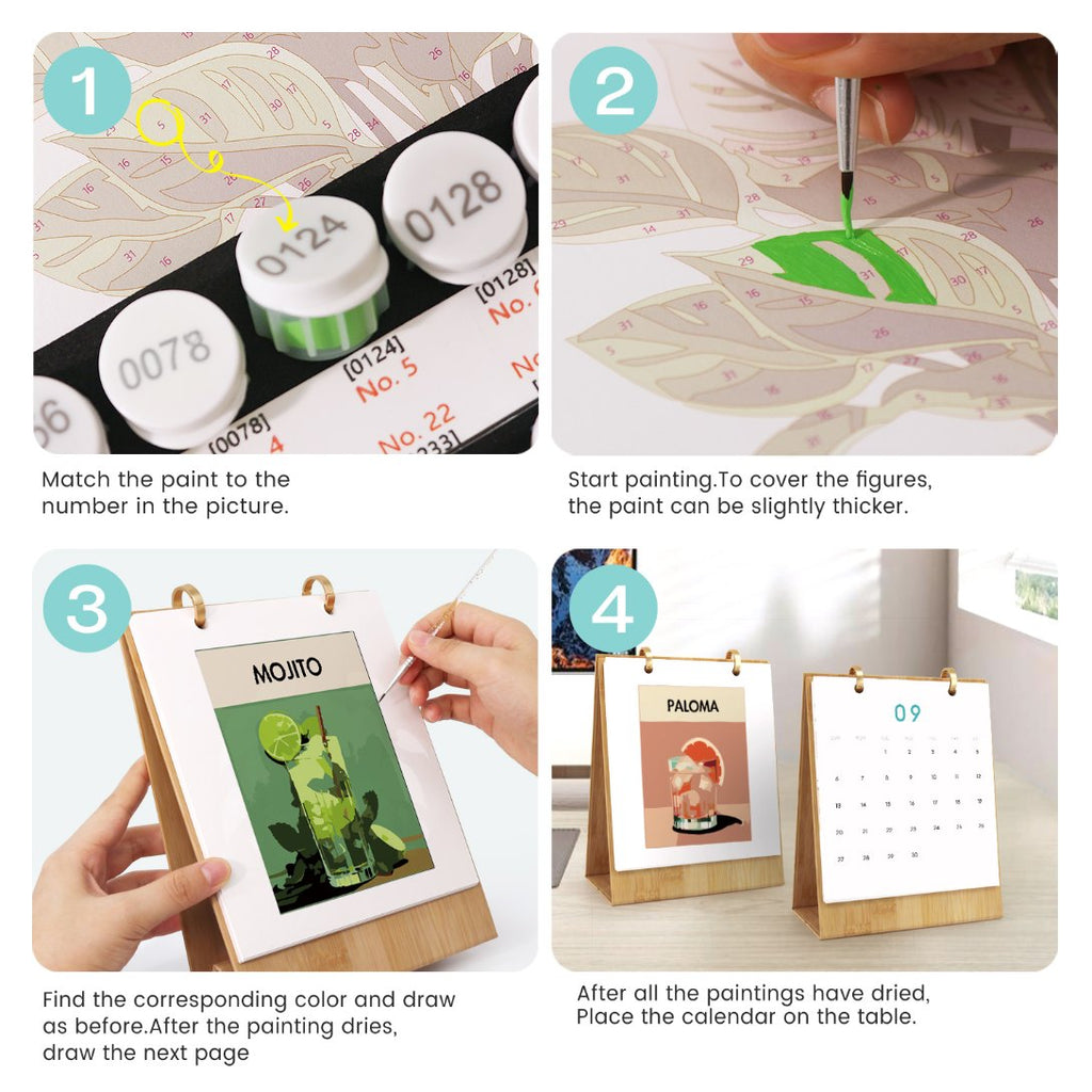 2026 Paint by Numbers desk Calendar | Deluxe Cocktail Edition