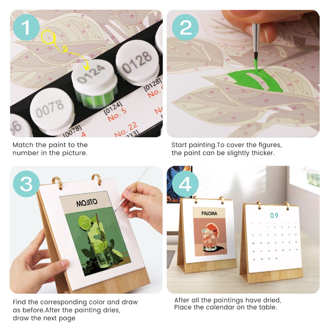 2026 Paint by Numbers desk Calendar | Deluxe Cocktail Edition